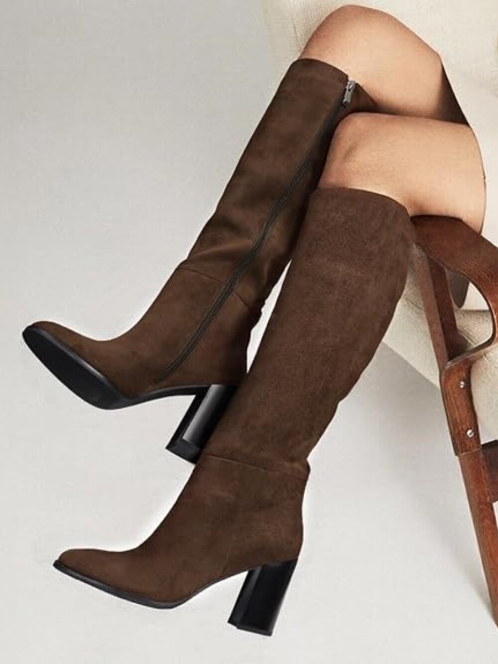 Women Knee High Boots - Round Toe Chunky Heel Tall Boots with Side Zip, Fashion